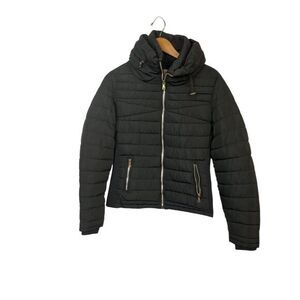 Snobbish Black Puffer Jacket M Faux Fur Collar Winter Casual